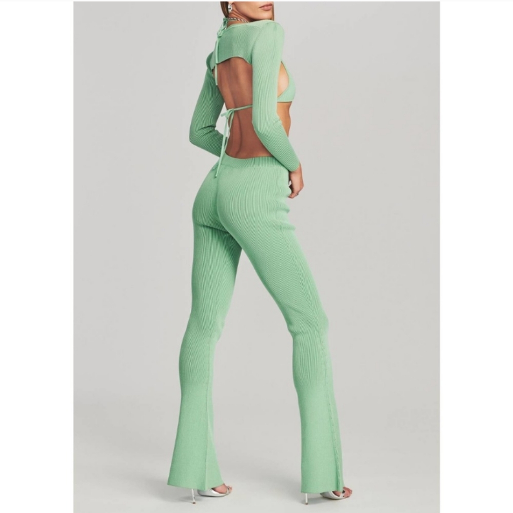 NWT SER.O.YA Revolve Green Lux Stretch Ribbed Long Flare Pant XS